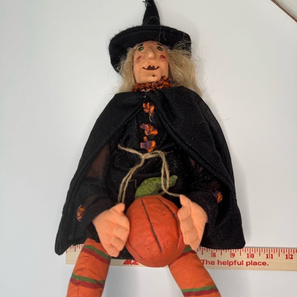 Set of 2 Vintage Halloween Witches Hand Painted Decorative Folk Art Black Orange - Picture 9 of 16